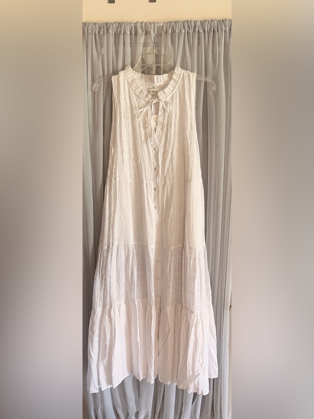 Wonderly White Sleeveless Tie-Neck Tiered Midi Dress Medium New